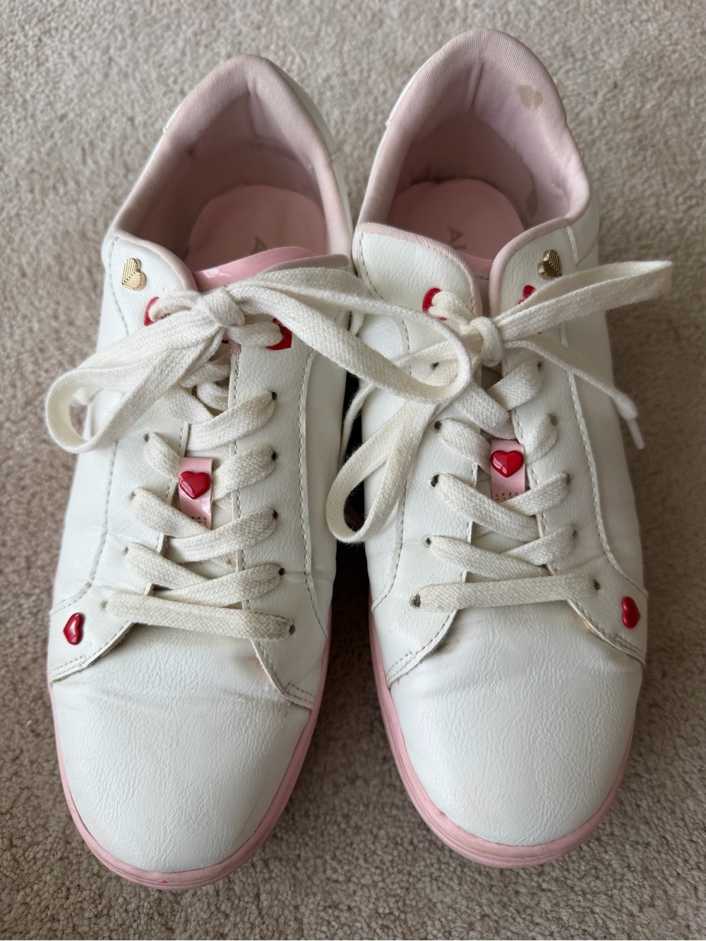 Aldo White Sneakers with Pink & Red Heart Accents